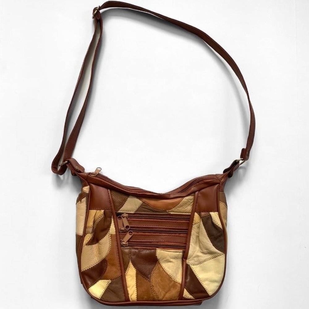 Retro brown patchwork leather purse - Picture 1 of 11